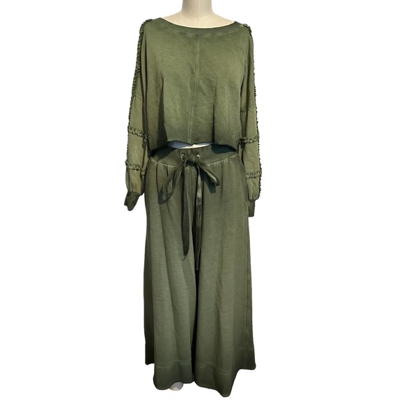 Anthropologie Corrie Wide Leg Lounge Set Olive XS